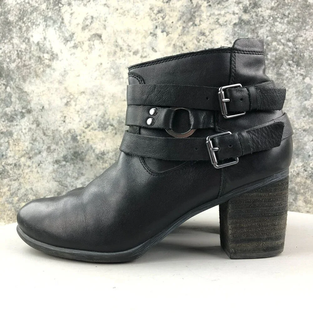 Josef Seibel Women's Size 39 (8-8.5) Britney Black Leather Buckle Ankle Boots